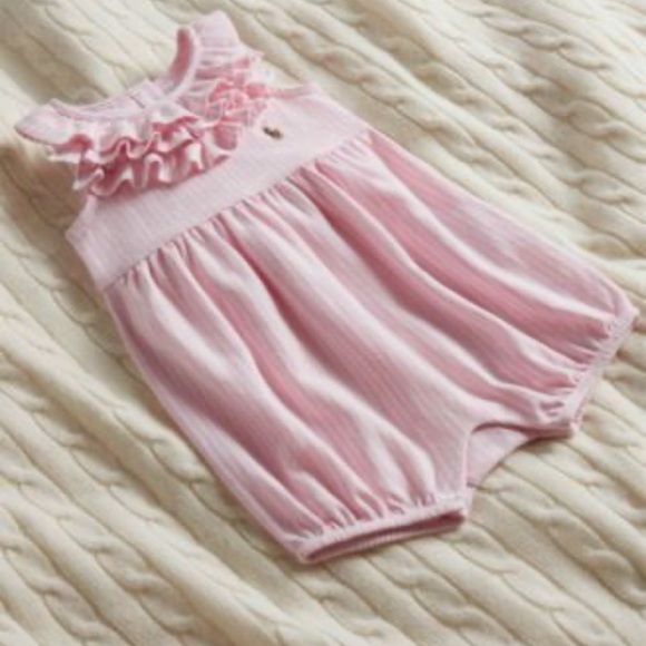 Polo Ralph Lauren Baby Girls Striped Ruffled Mesh Bubble Shortall - Picture 1 of 12